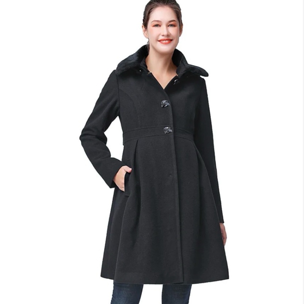 Kimi and Kai Maternity Classic Black Wool Pea Coat
